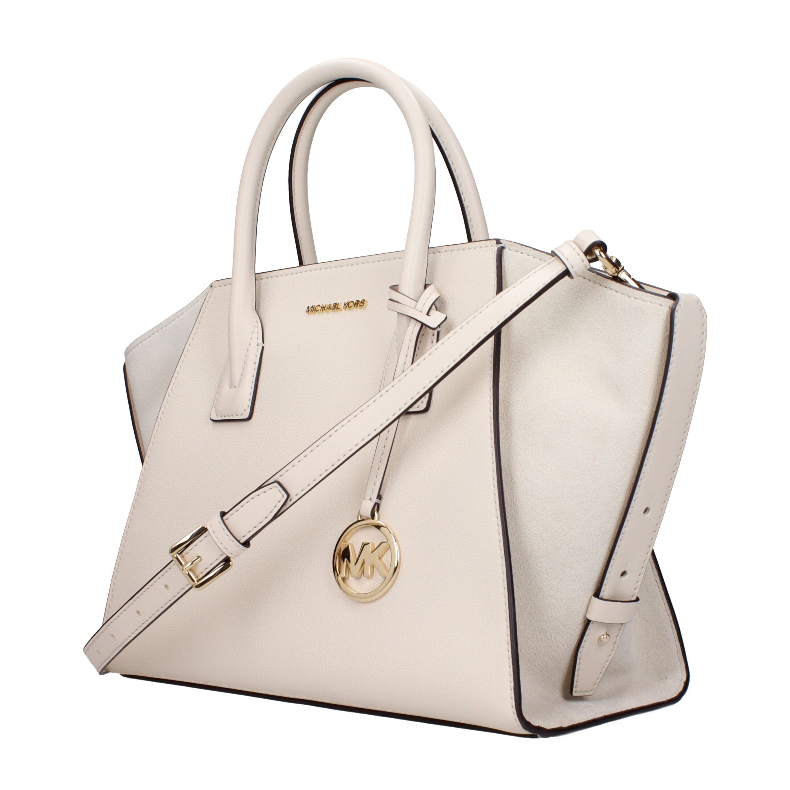 Michael Kors Avril Large Leather and Suede Satchel Light Cream