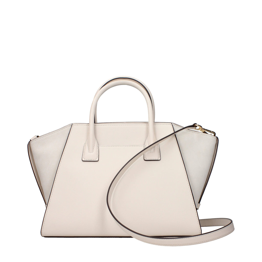 Michael Kors Avril Large Leather and Suede Satchel Light Cream