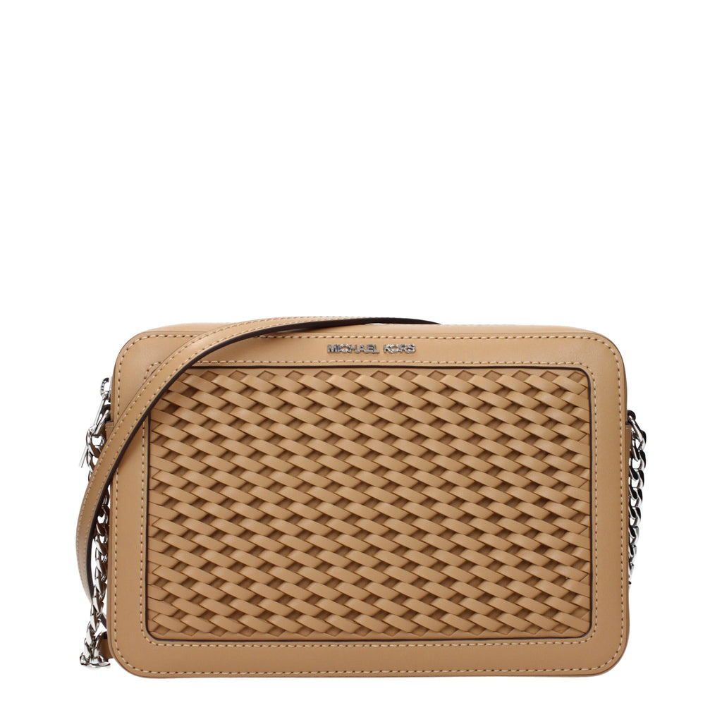 Michael Kors Jet Set Large Woven Crossbody Bag Peanut