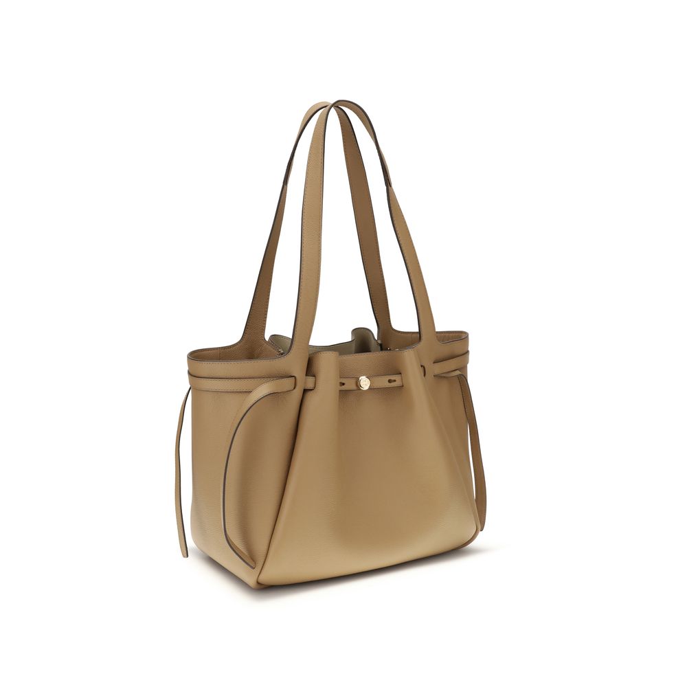Tory Burch Romy Tote Bag Pebbled Leather Beige