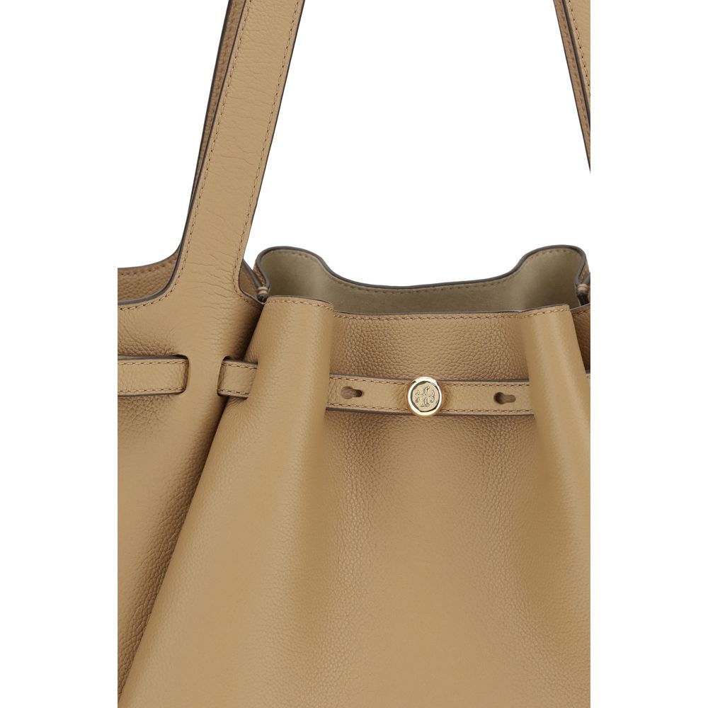 Tory Burch Romy Tote Bag Pebbled Leather Beige