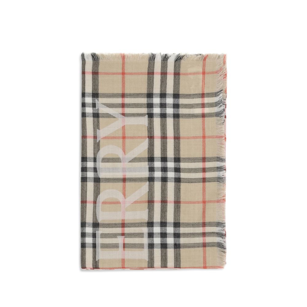 Burberry EKD Check Wool Silk Scarf Archive Beige