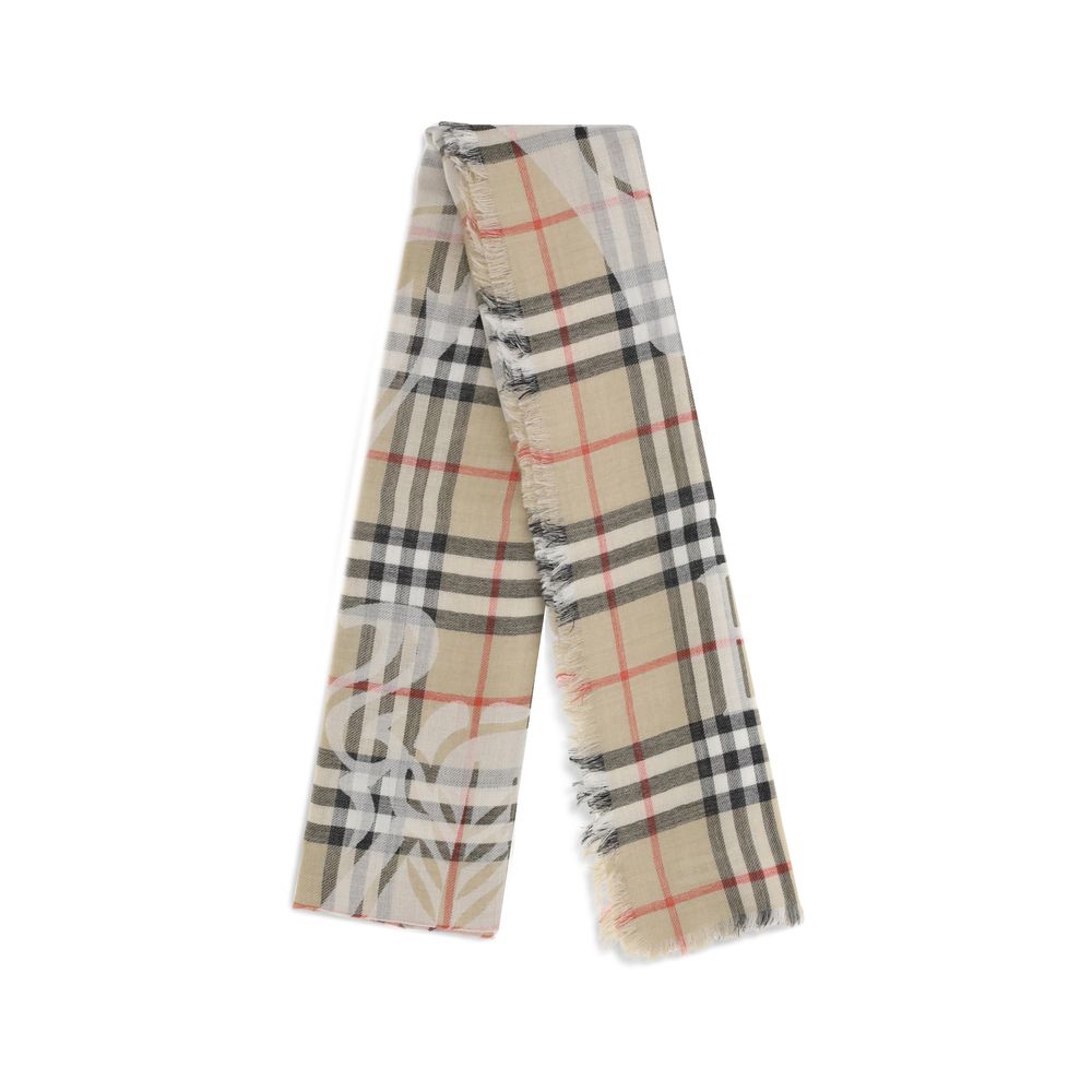 Burberry EKD Check Wool Silk Scarf Archive Beige