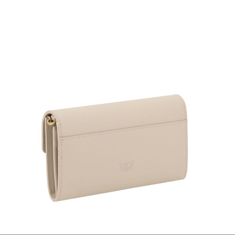 pinko compact love one wallet beige leather crossbody chain strap rear