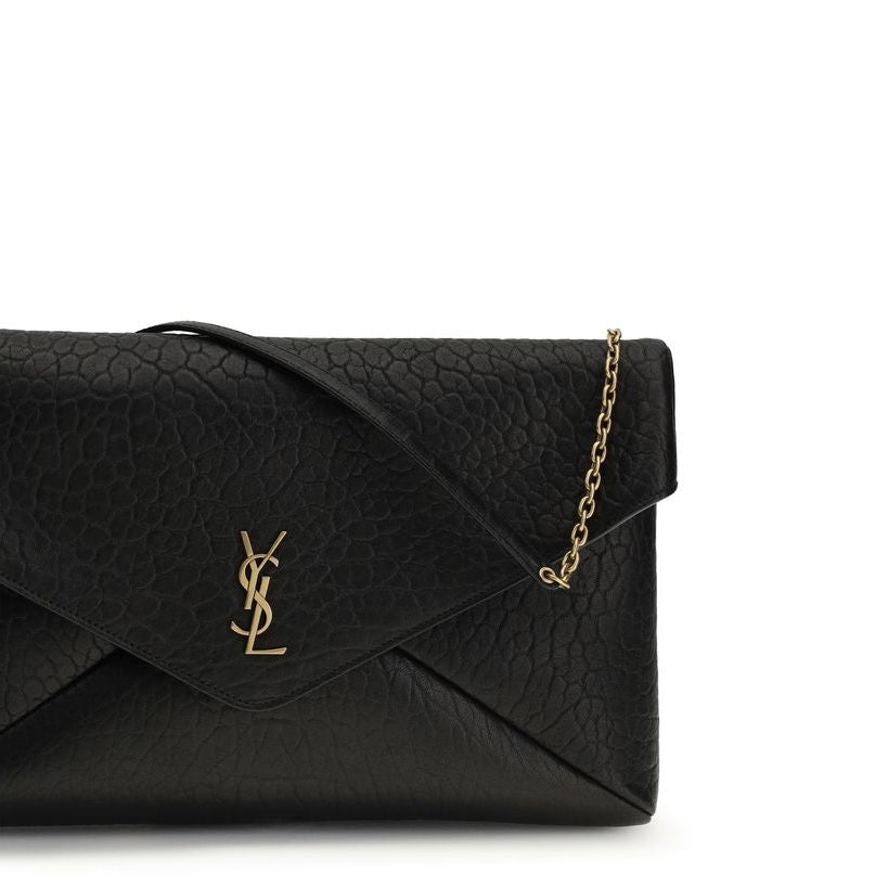 Saint Laurent Cassandre Large envelope leather clutch with YSL logo