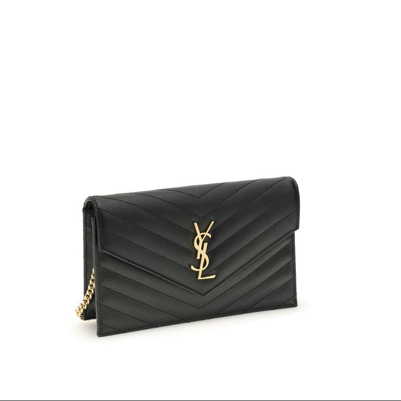 Saint Laurent Cassandre wallet on chain matelassé leather black side